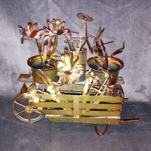Vintage Apex Copper Metal Art 3D Flowers Floral Wagon Gardening Sculpture MCM
